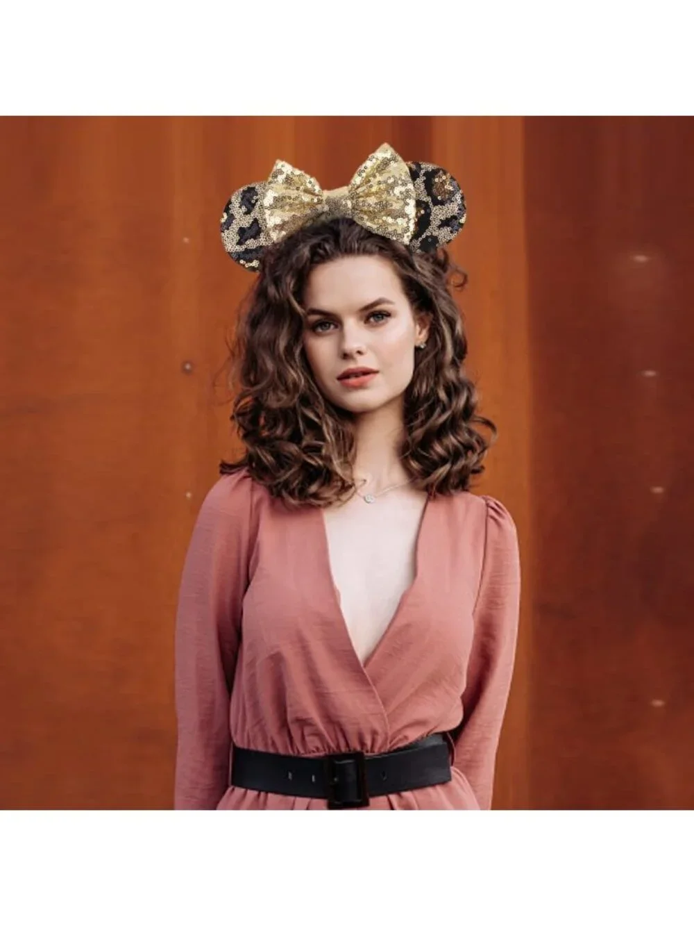 Women Leopard/Gold Shiny Bow Mickey Mouse Hair Headband For Cosplay